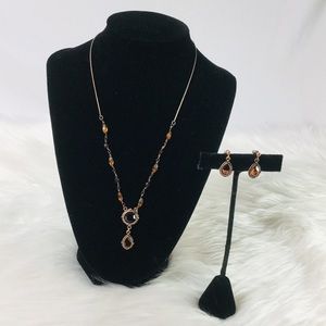 Amber brown necklace with earrings set